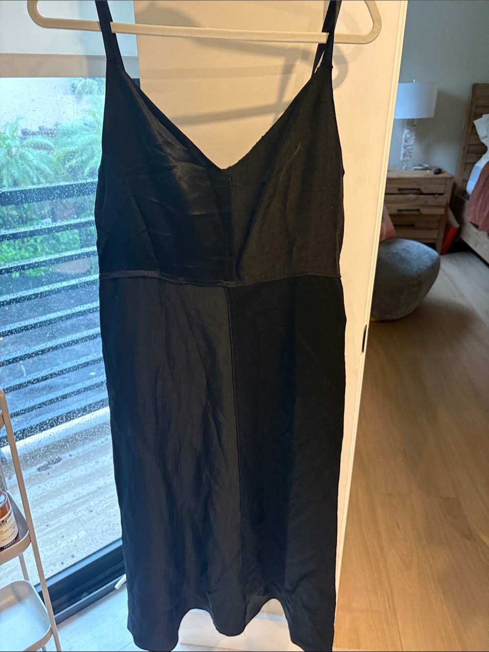 Zara Black Midi Slip Dress with V-Neck